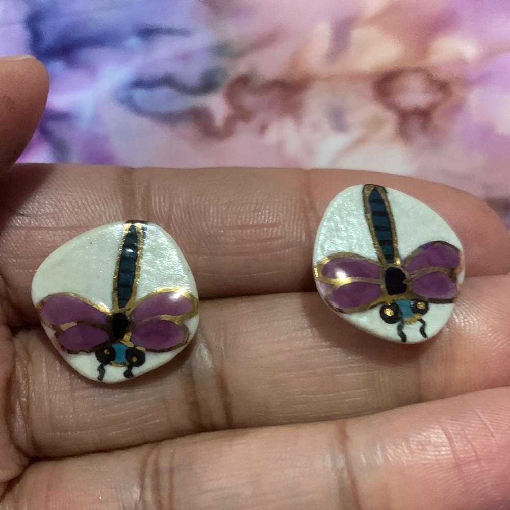 Hand painted Purple Dragonfly Earrings